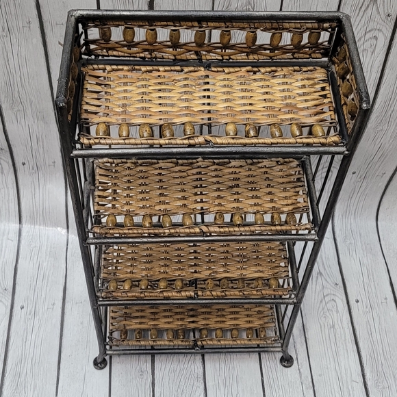 Vintage Wicker and Metal 4-Tier Shelf - Picture 2 of 10